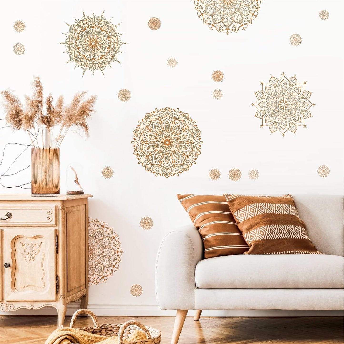 s Mandala Wall Decals Lotus Flower Yoga & Heart Chakra Stickers Boho Lotus Decor & Headboard / Brown