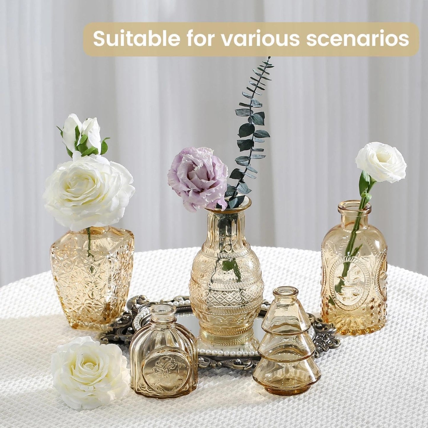 Clear Bud Vases for Flowers / Gold / Set of 12