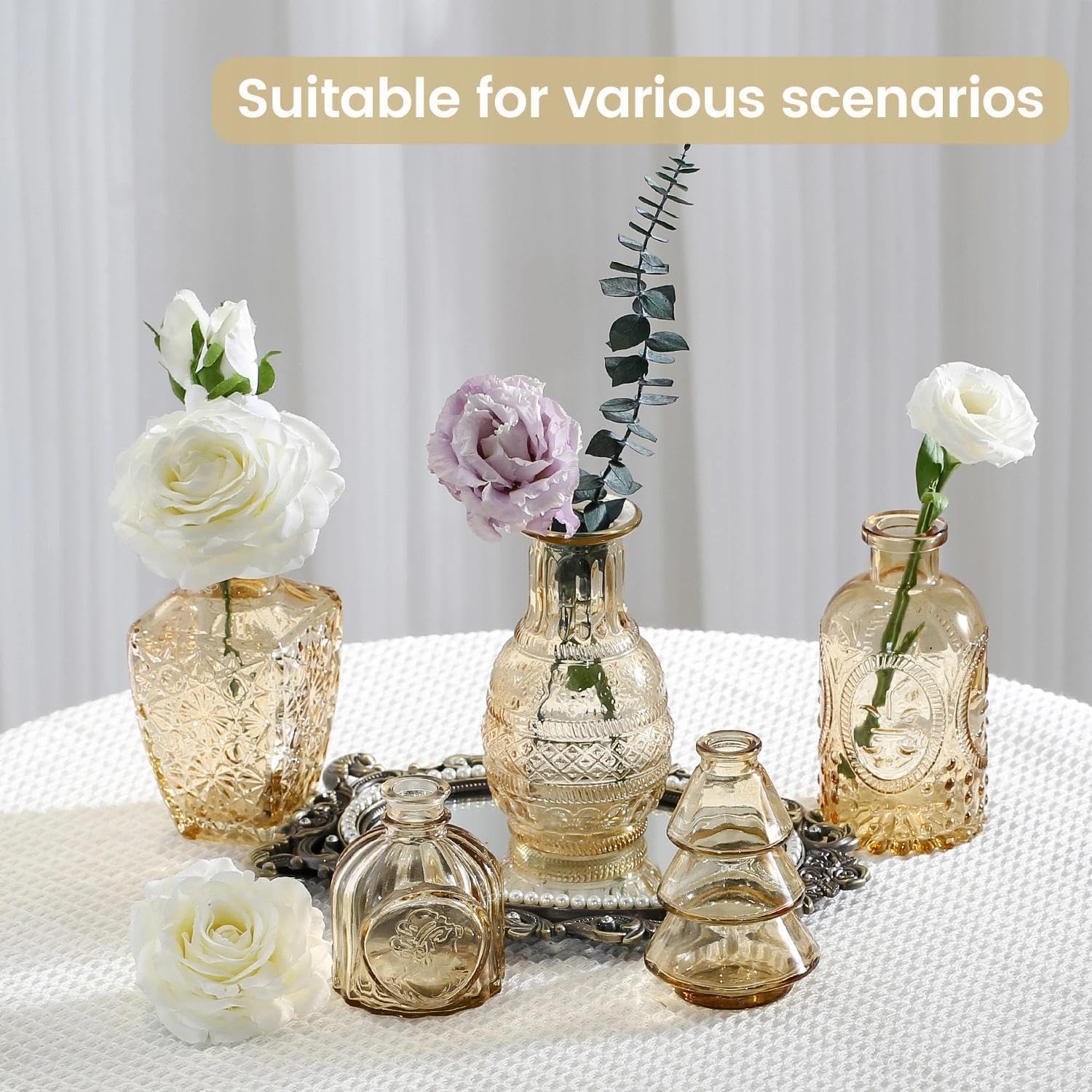 Clear Bud Vases for Flowers / Gold / Set of 12