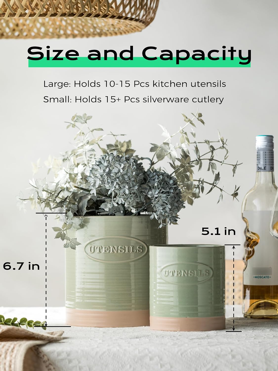 YHOSSEUN Kitchen Utensil Holder Set of 2, Utensil Crock for Countertop | 6.7"+5.1" Cooking Utensil Holder for Kitchen