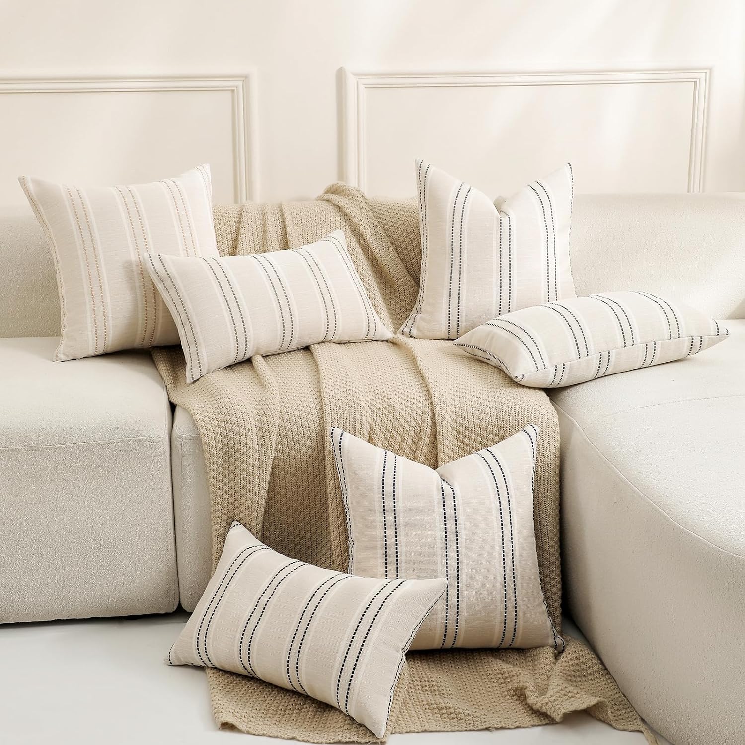 Throw Pillow Covers Striped Pillow Covers Textured Linen Decorative / Black / 20 x 20 / Set of 2