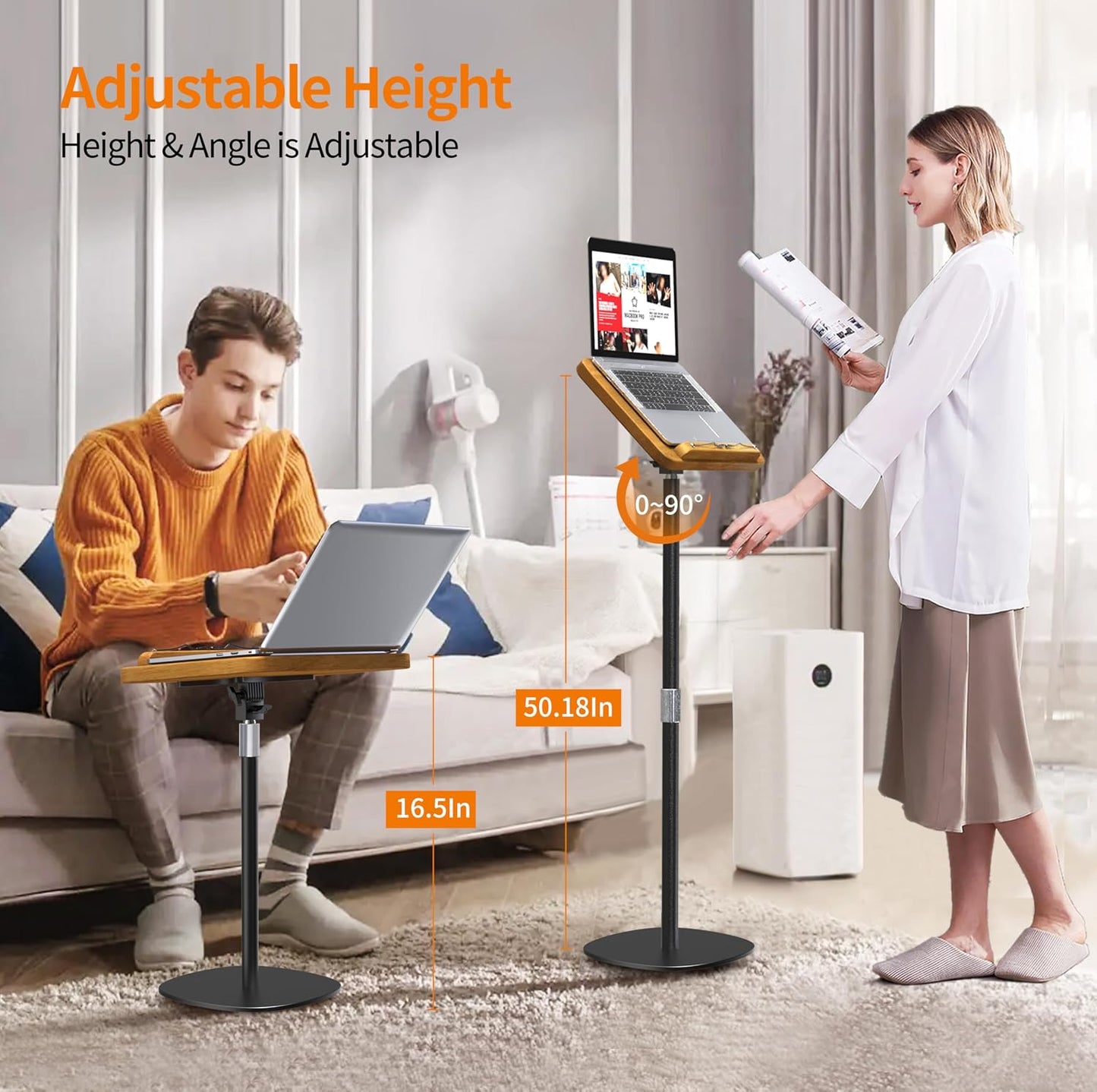 NAMON 2-in-1 Dual-use Floor & Desktop Book Stand, 100% Solid Wood, Height Adjustable from 16.5" to 51", Floor Reading
