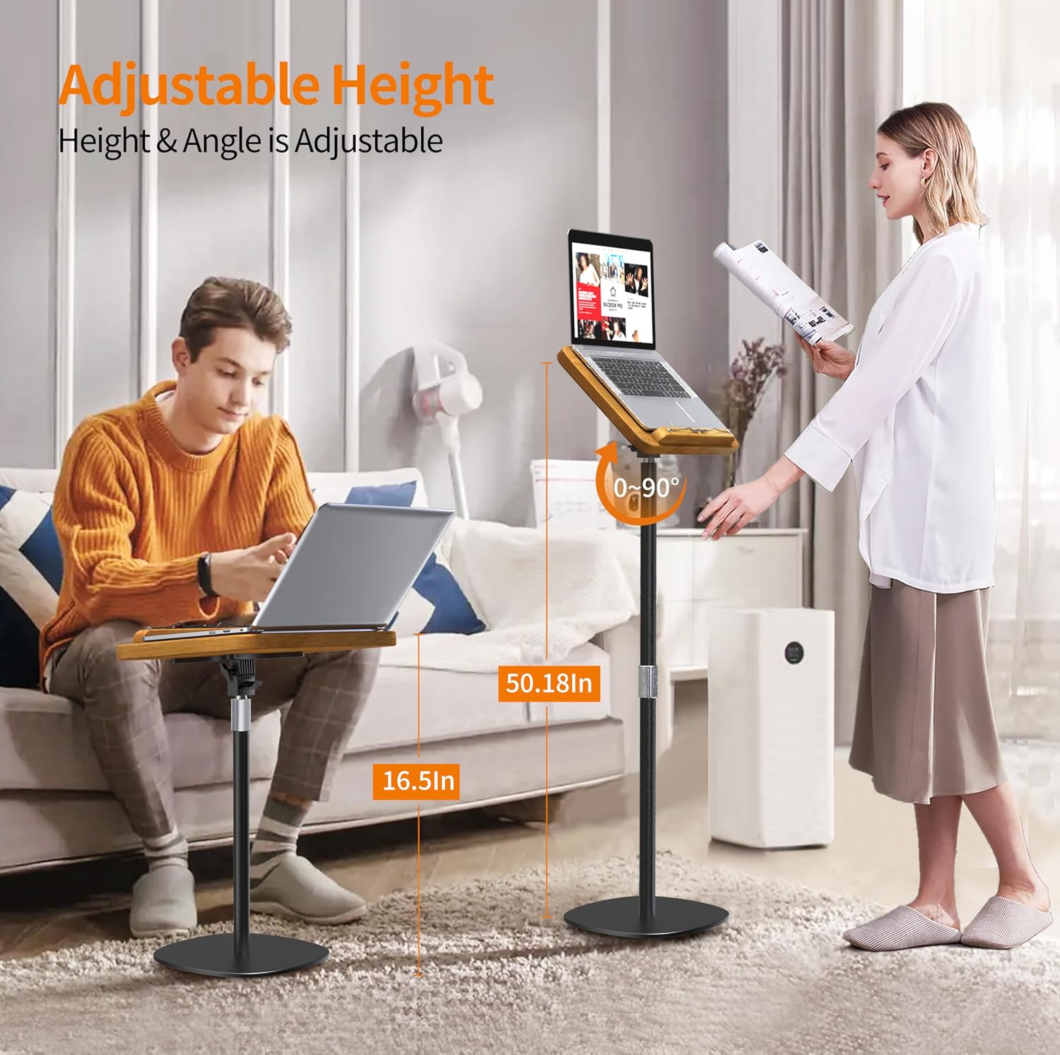 NAMON 2-in-1 Dual-use Floor & Desktop Book Stand, 100% Solid Wood, Height Adjustable from 16.5" to 51", Floor Reading