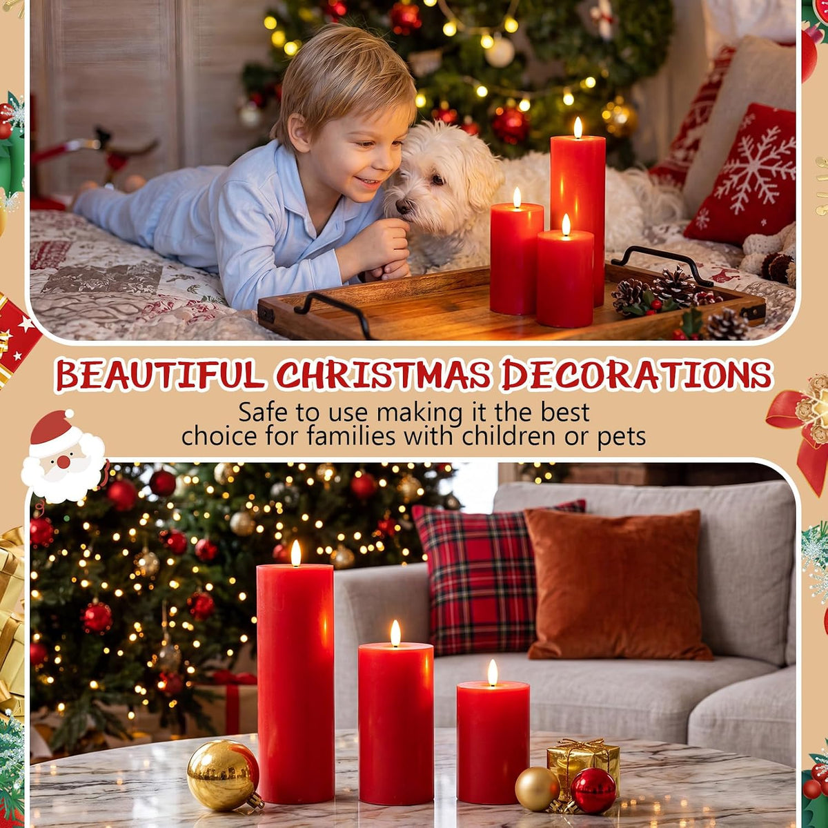 3 Pcs 6/8/12 Inches Thanksgiving Flameless LED Candles with Remote and 2/4/8h Timer Red Battery Operated Wax Flickering