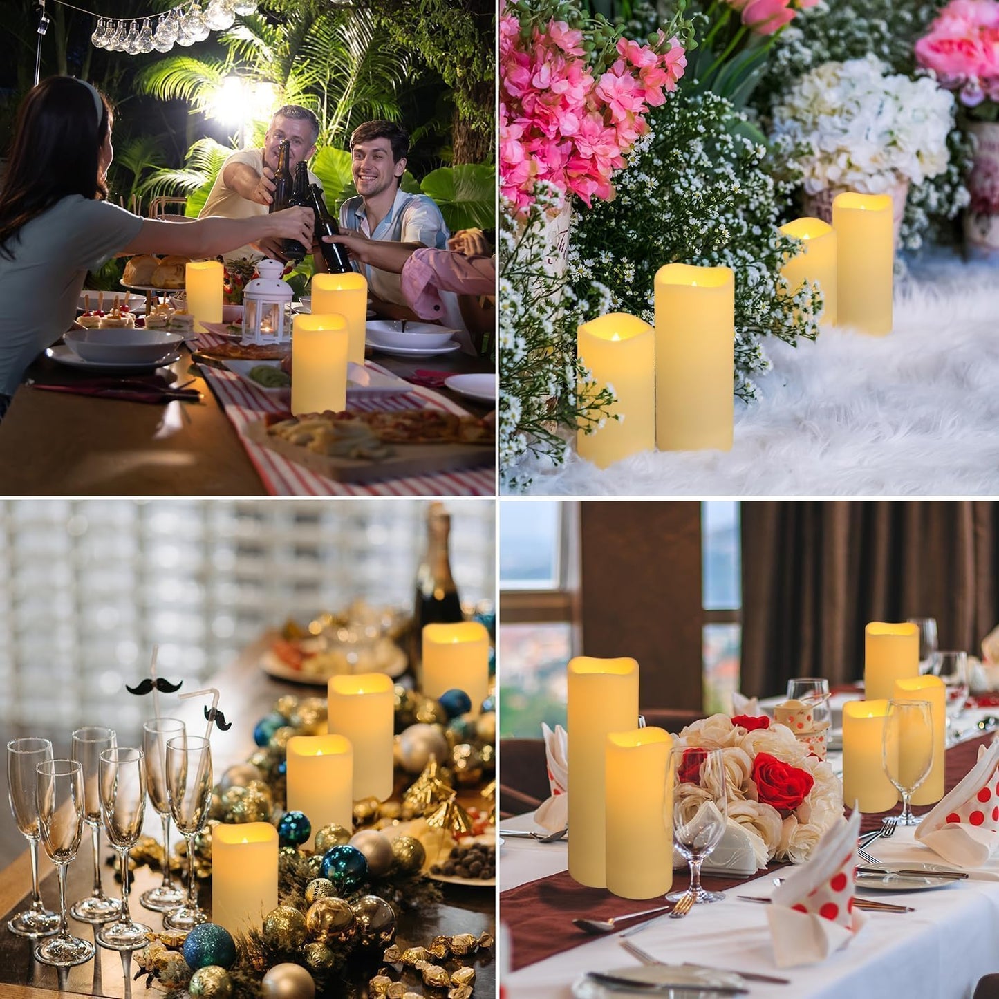 YOROXRG Set of 24 Waterproof Outdoor Flameless Candles, LED Candles with 4 Remote and Timer,(H 4" 5" 6" x D 2.2"),for