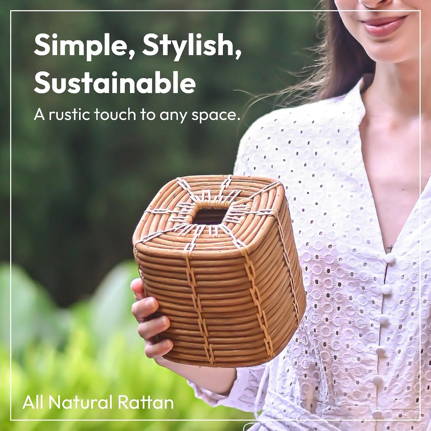 Rattan Tissue Box Cover Square / White Wash / 5.5 x 5.5 x 6