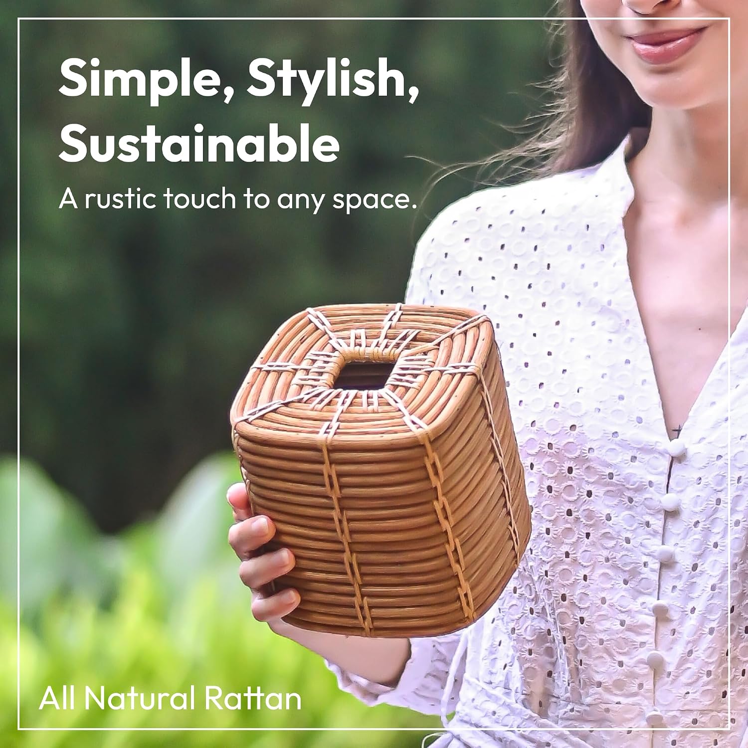 Rattan Tissue Box Cover Square / White Wash / 5.5 x 5.5 x 6