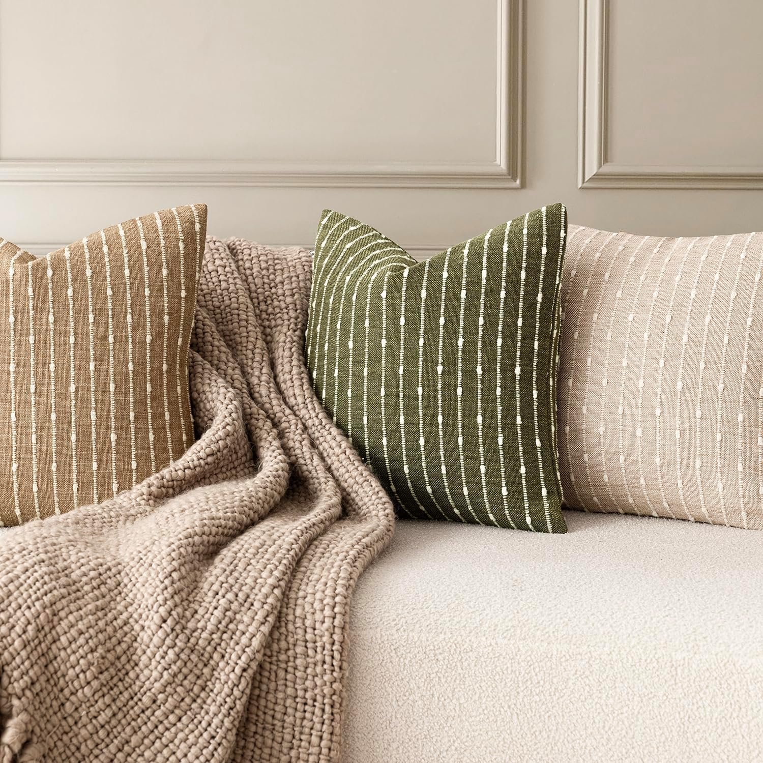 Decorative Jacquard Boucle Throw Pillow Covers Accent Textured / 18 x 18 / Olive Green / Set of 2