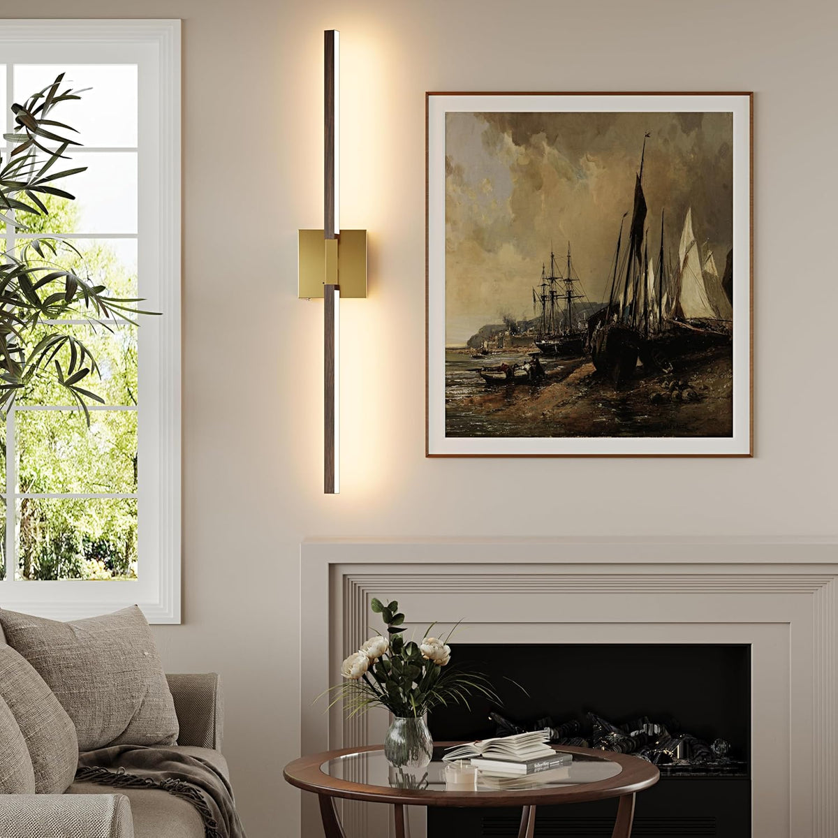 Rayogale Gold & Walnut Battery Operated Wall Sconce with Remote Control | 3000K-6000K Dimmable 8000mAh Wireless