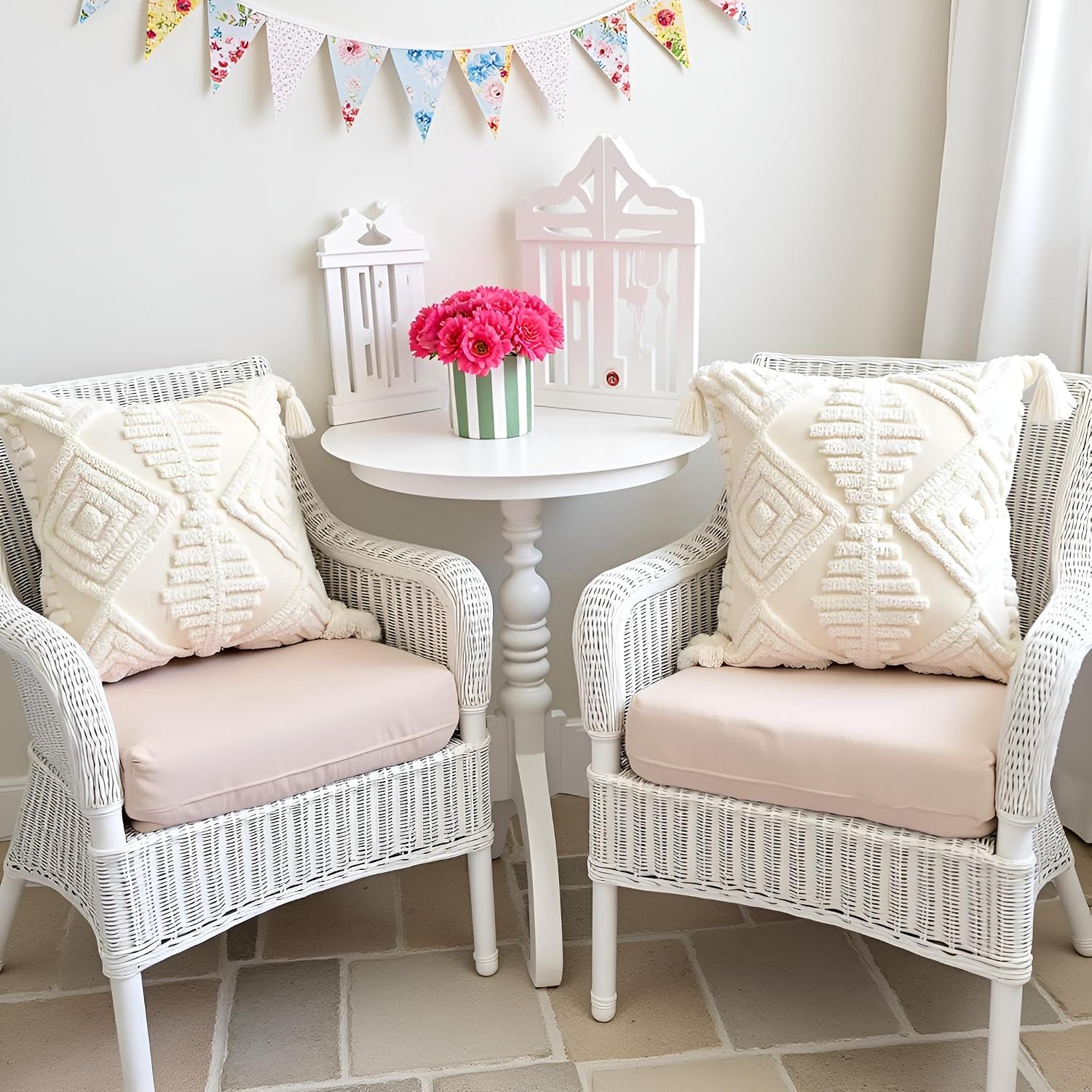 Boho Throw Pillows / Boho Cream / 18 x 18