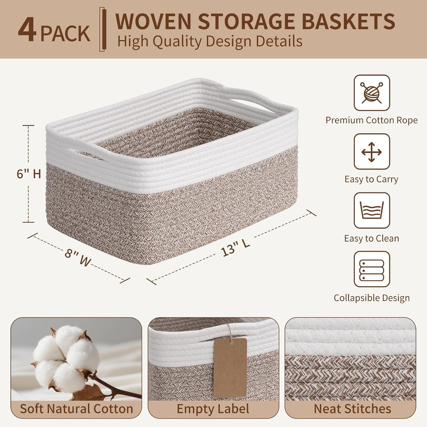 Woven Storage Basket / Brown & White / Set of 4