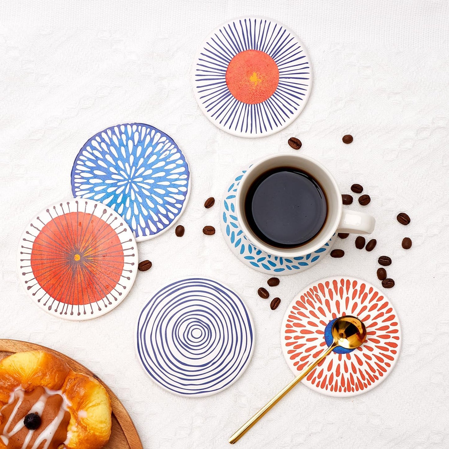 Funny Ceramic Absorbent Coaster Coasters for Drinks Fun Boho Coffee Table / Mid Century / Set of 6