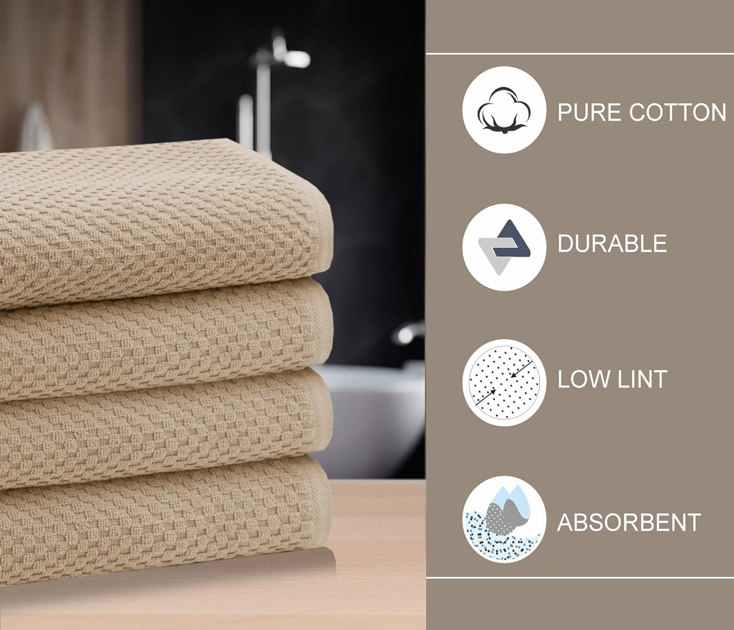 COTTON CRAFT Euro Spa Waffle Weave Bath Towels - Set of 4 Linen Towels | Pure 100% Ringspun Cotton Oversized Luxurious