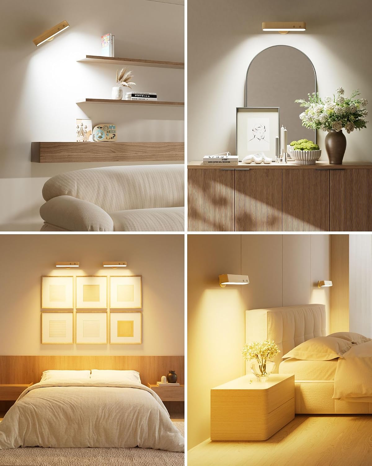 PopoIron Rechargeable LED Wall Sconces Set of Two,Wall Lights for Bedroom with Remote Control and Touch,360° Magnetic
