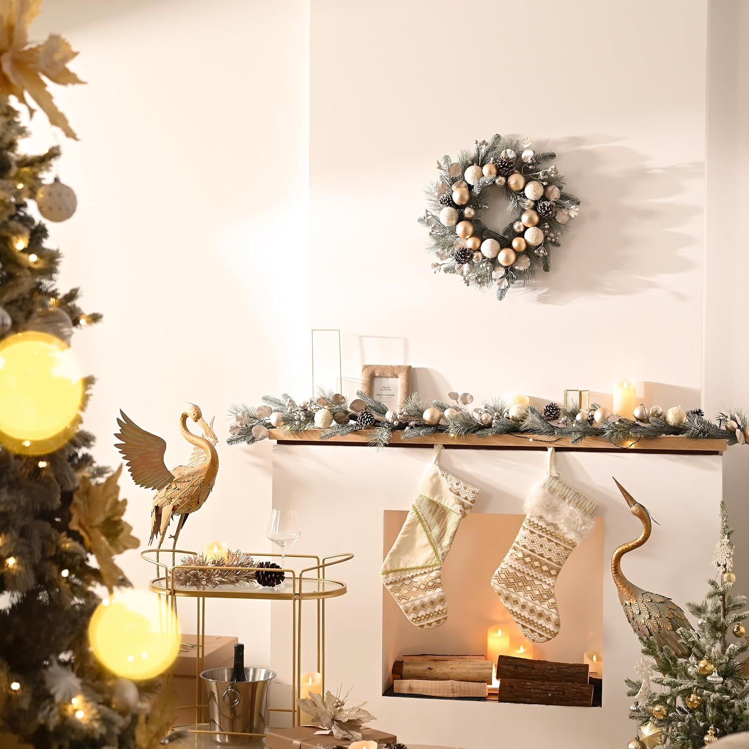 Valery Madelyn 9 Ft Pre-Lit Christmas Garland with Lights for Mantle, Lighted Outdoor Xmas Garland with Silvery White