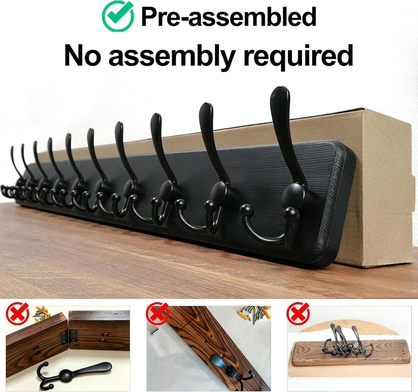 WEBI Coat Rack Wall Mount,38 9/16" Long,10 Tri Hooks for Hanging Coats,16" Hole to Hole,Coat Hooks Wall Mounted Coat