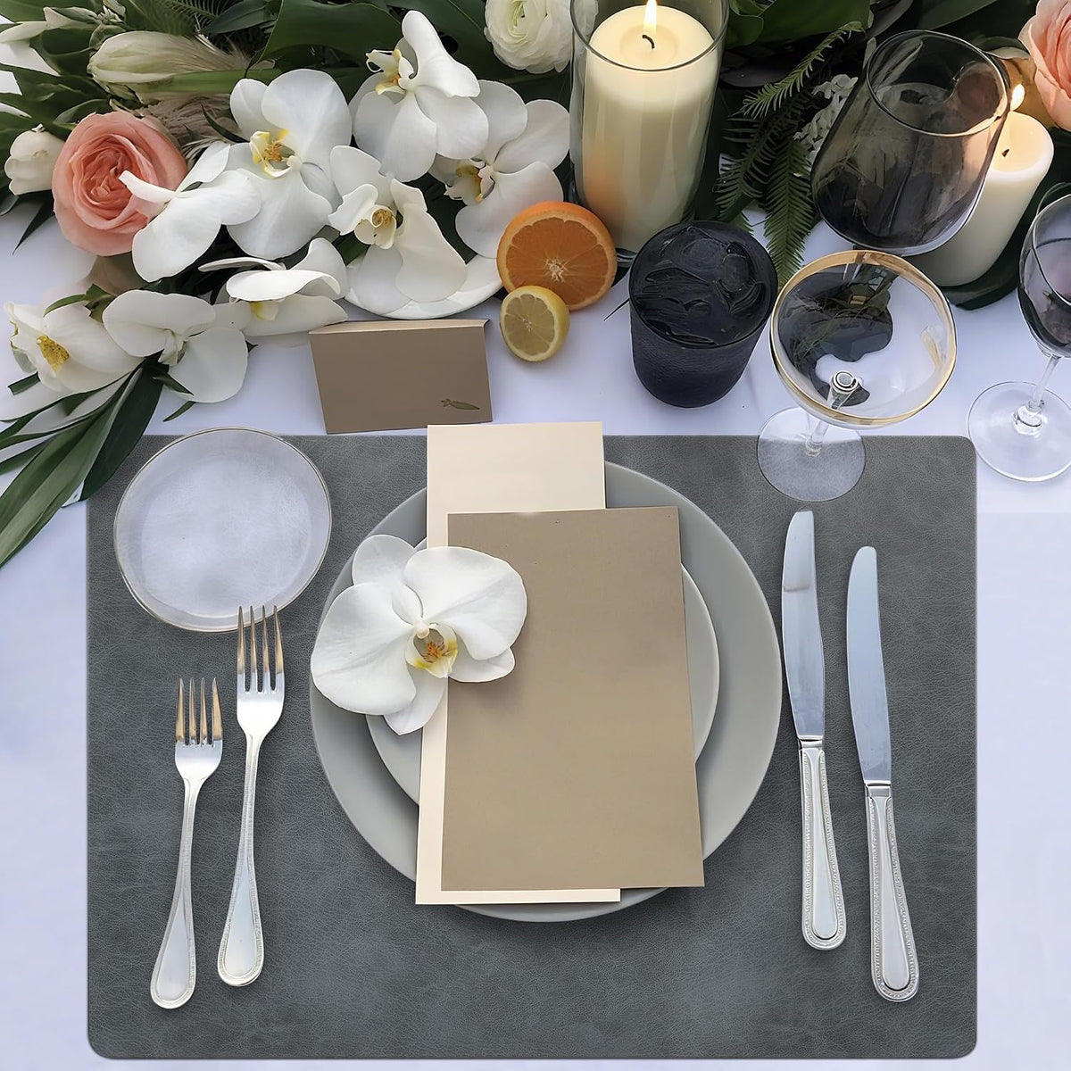 Roxifina Faux Leather Placemats Set of 8 - Vinyl Placemats Wipeable Waterproof Oil-Proof PU Place Mats Heat Resistant