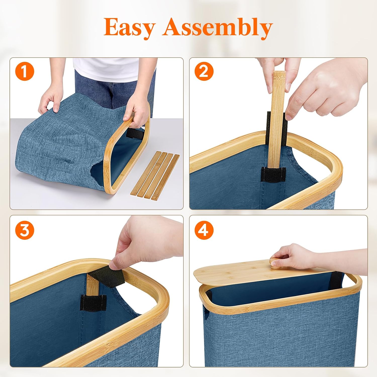 Lifewit Toilet Paper Storage Holder, Large Stand Basket, 23L, Dark Blue | 9 to 12 Rolls, Large Paper Stand with Bamboo