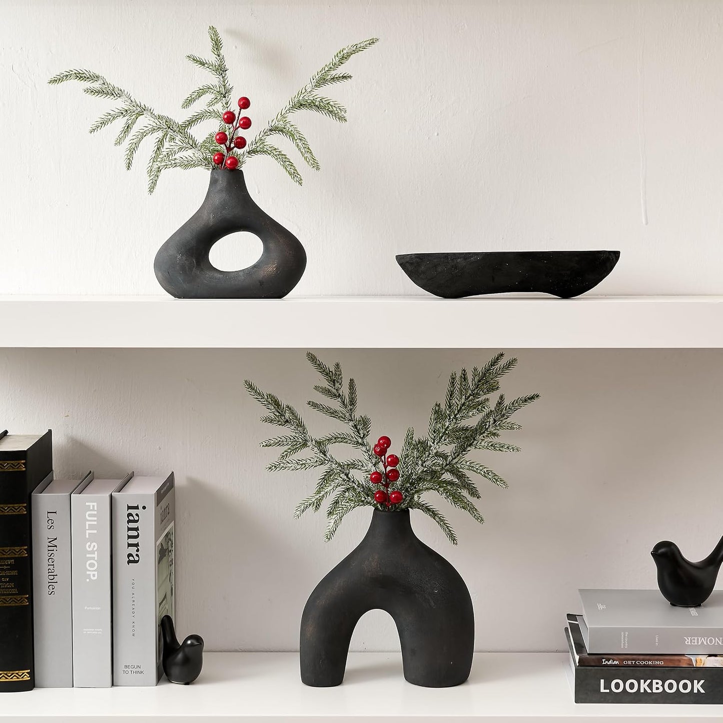 Ceramic Vase for Minimalist Bohemian Decor / Black Bronze / Set of 2