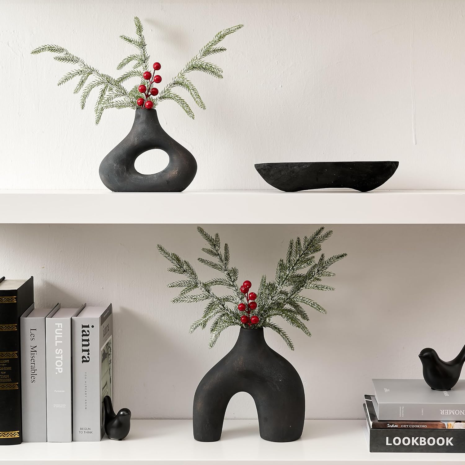 Ceramic Vase for Minimalist Bohemian Decor / Black Bronze / Set of 2