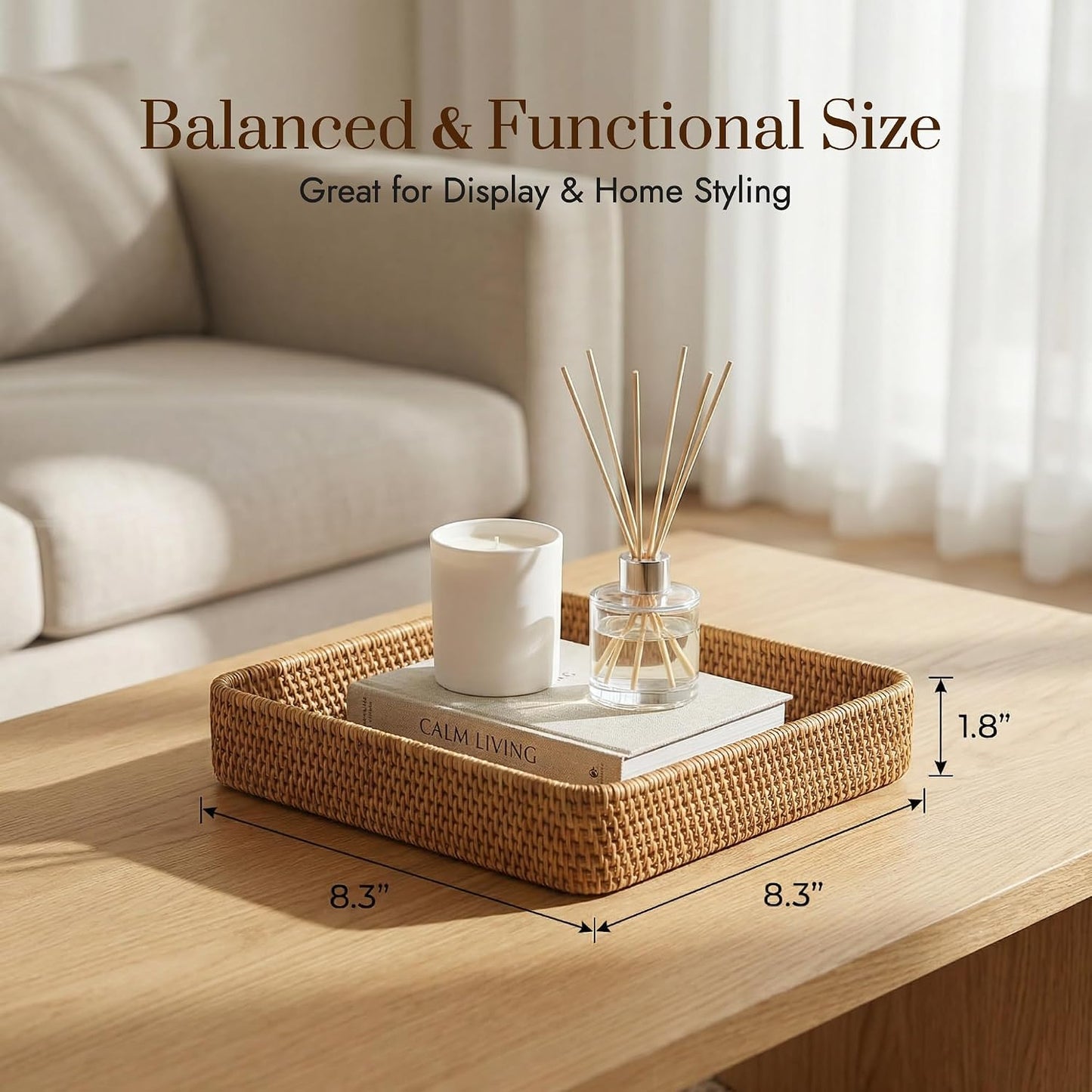 Wicker Tray / Woven Decorative Tray / 8.3 x 8.3 / Natural Square S