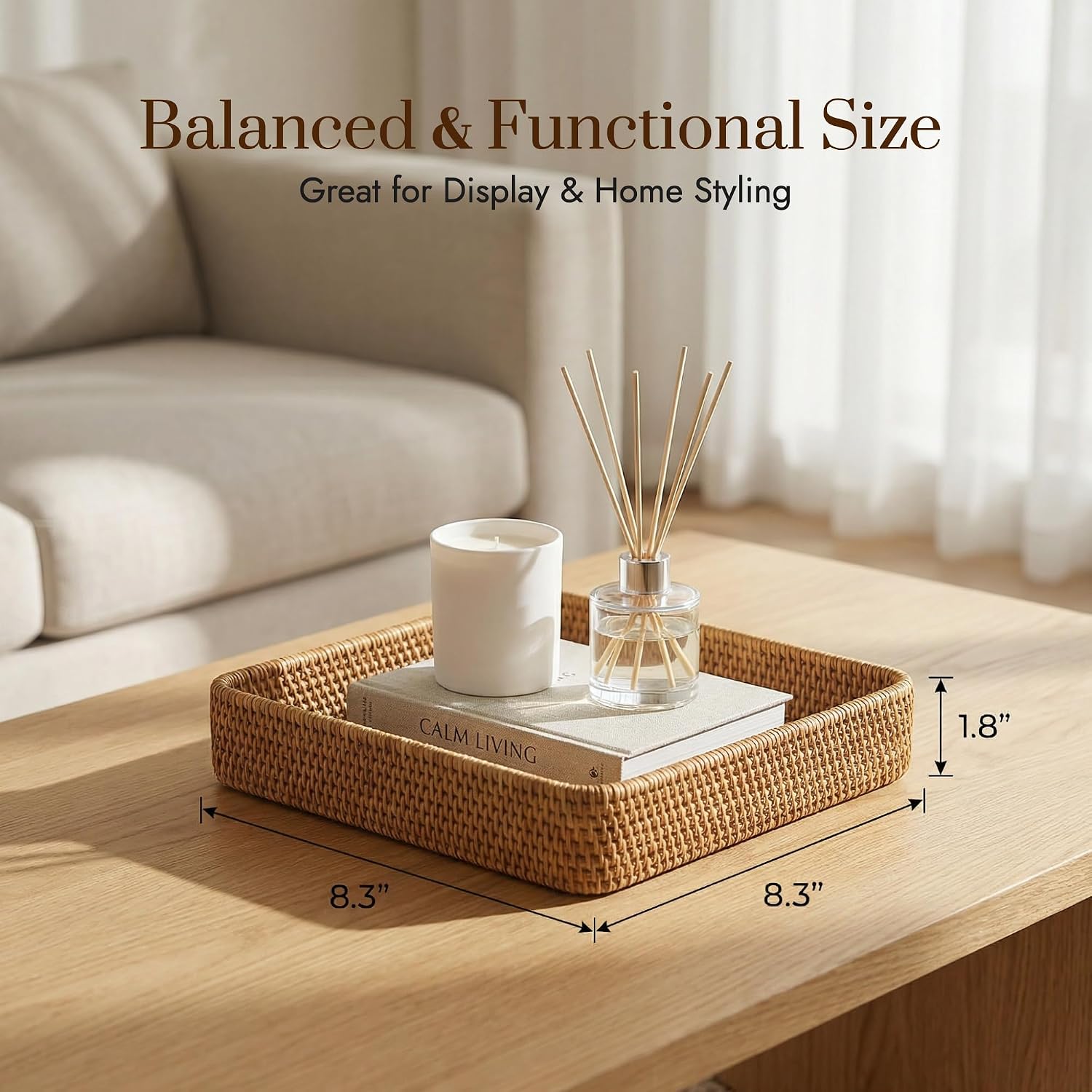 Wicker Tray / Woven Decorative Tray / 8.3 x 8.3 / Natural Square S