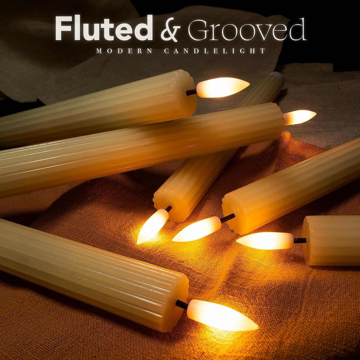 10" Fluted LED Ivory Grooved Pillar Candles with 2 Remotes & 24h Timer Memory, On/Off Switch - Flameless Dimmable