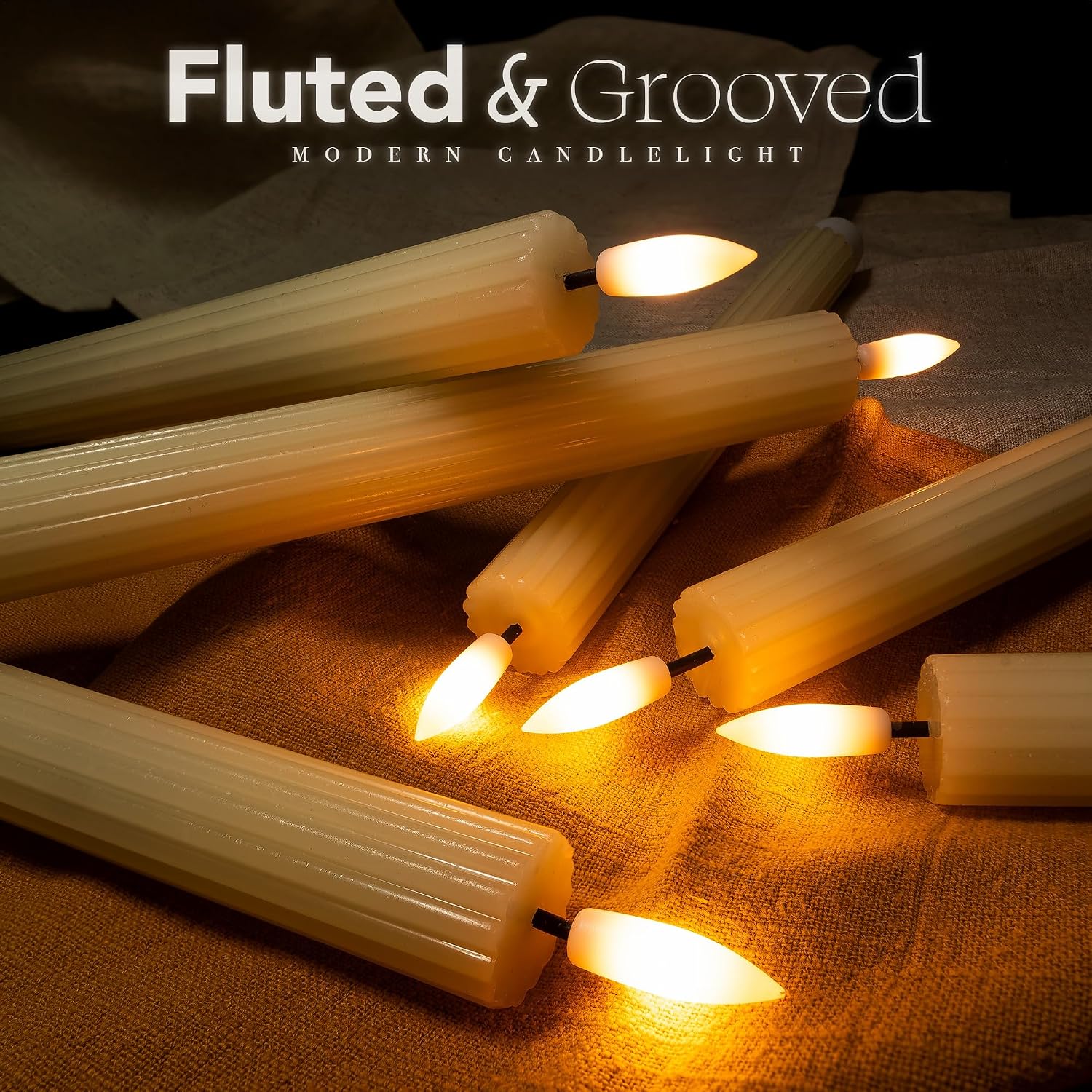 10" Fluted LED Ivory Grooved Pillar Candles with 2 Remotes & 24h Timer Memory, On/Off Switch - Flameless Dimmable