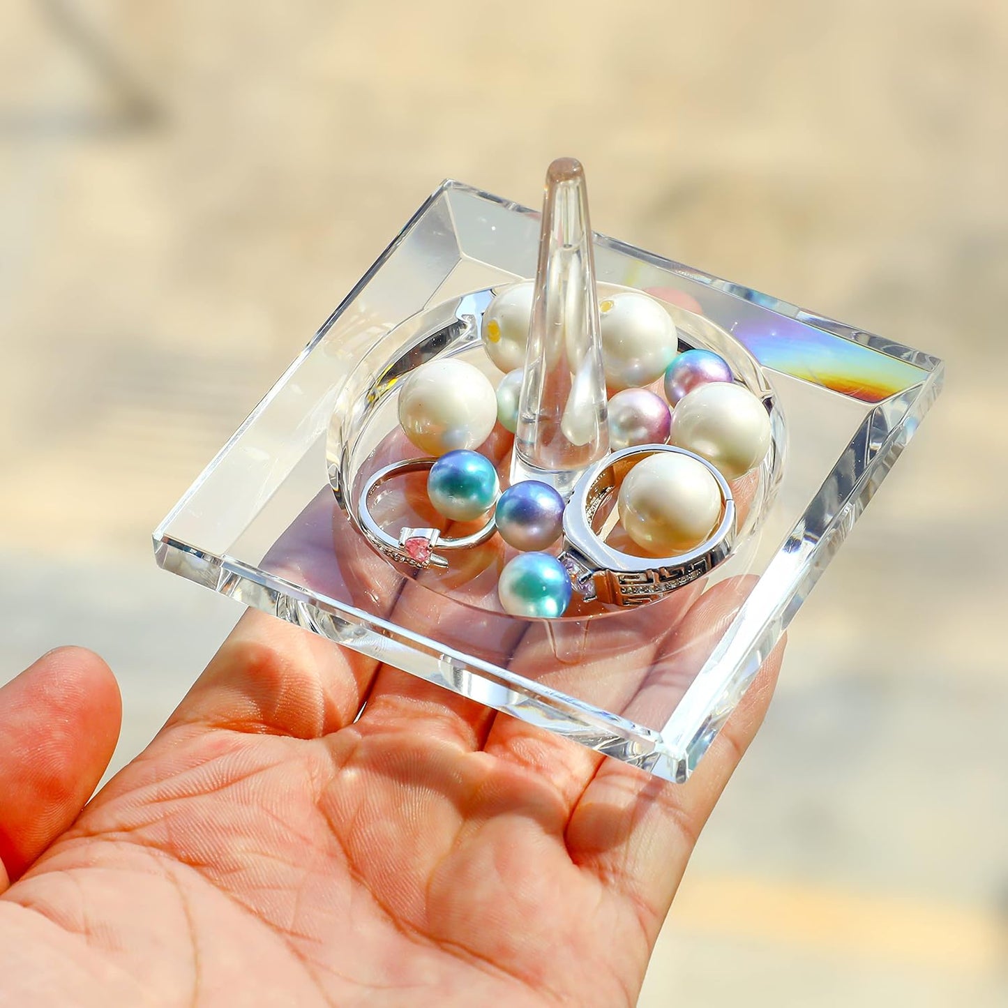 H&D Square Crystal Glass Ring Holder for Jewelry / Clear_square1