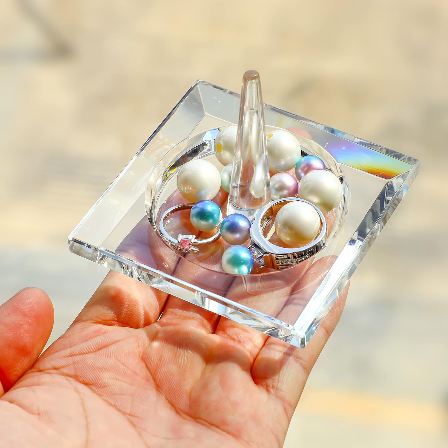 H&D Square Crystal Glass Ring Holder for Jewelry / Clear_square1