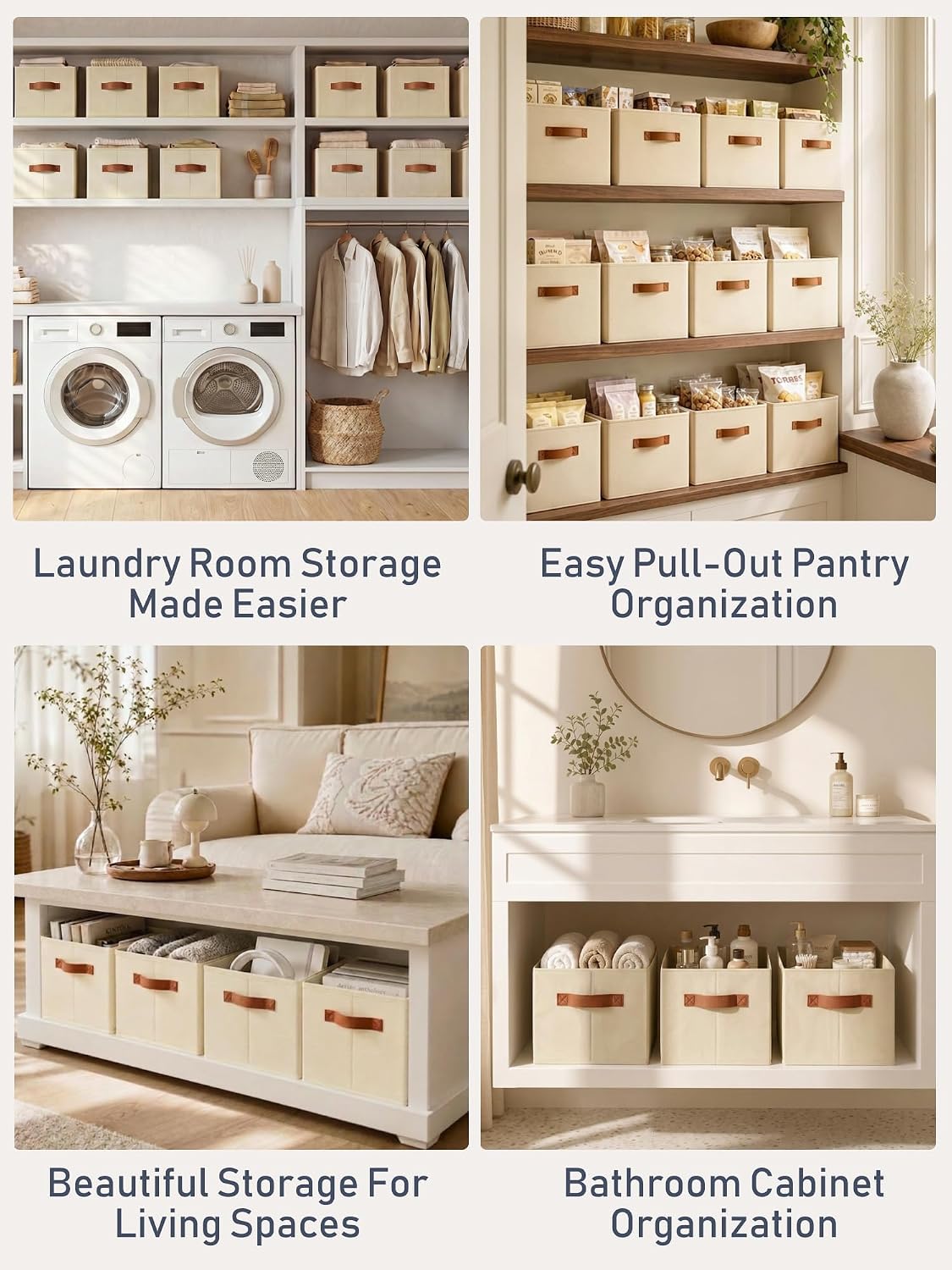 Large Closet Storage Baskets Bins / Beige / 14 x 10 x 10 / Set of 6