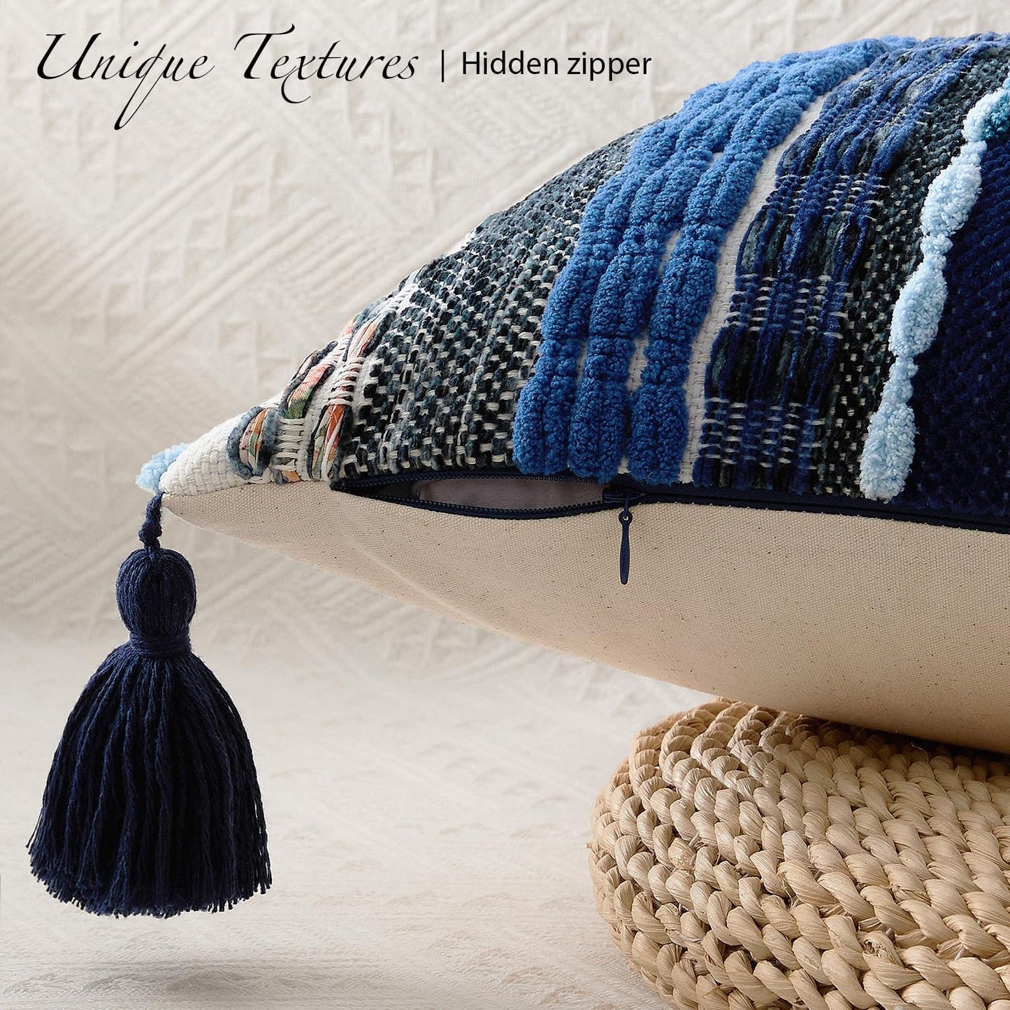 Kevin Textile Long Lumbar Pillow Cover Boho Decorative Rectangle Cushion Case Throw / 36 x 14 / Blue