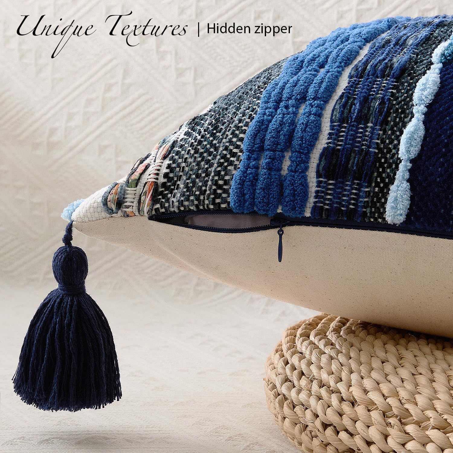 Kevin Textile Long Lumbar Pillow Cover Boho Decorative Rectangle Cushion Case Throw / 36 x 14 / Blue