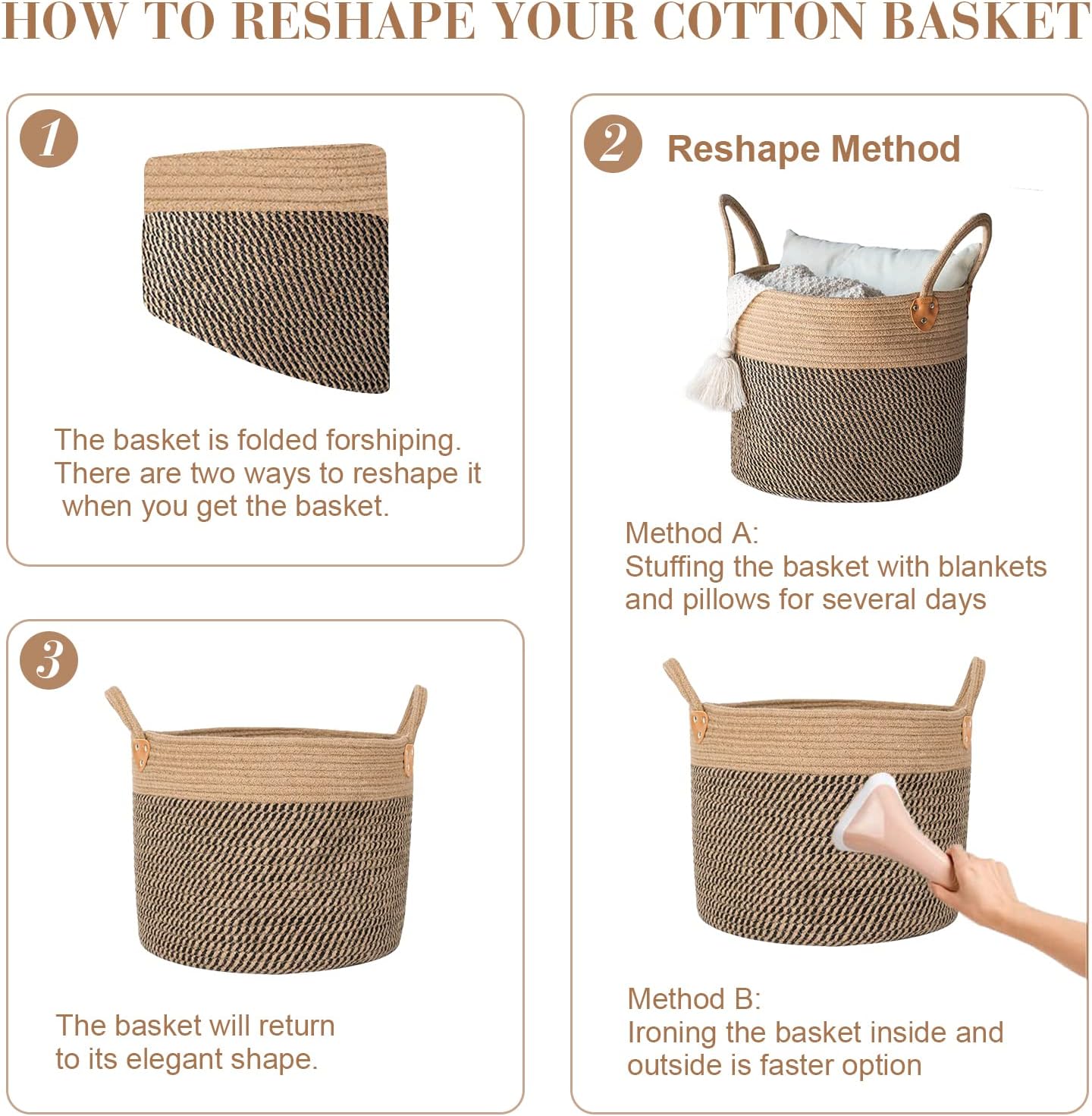 Jute Laundry Hamper Large Woven Rope Storage Basket / Jute/black Mix-18"wx20"h