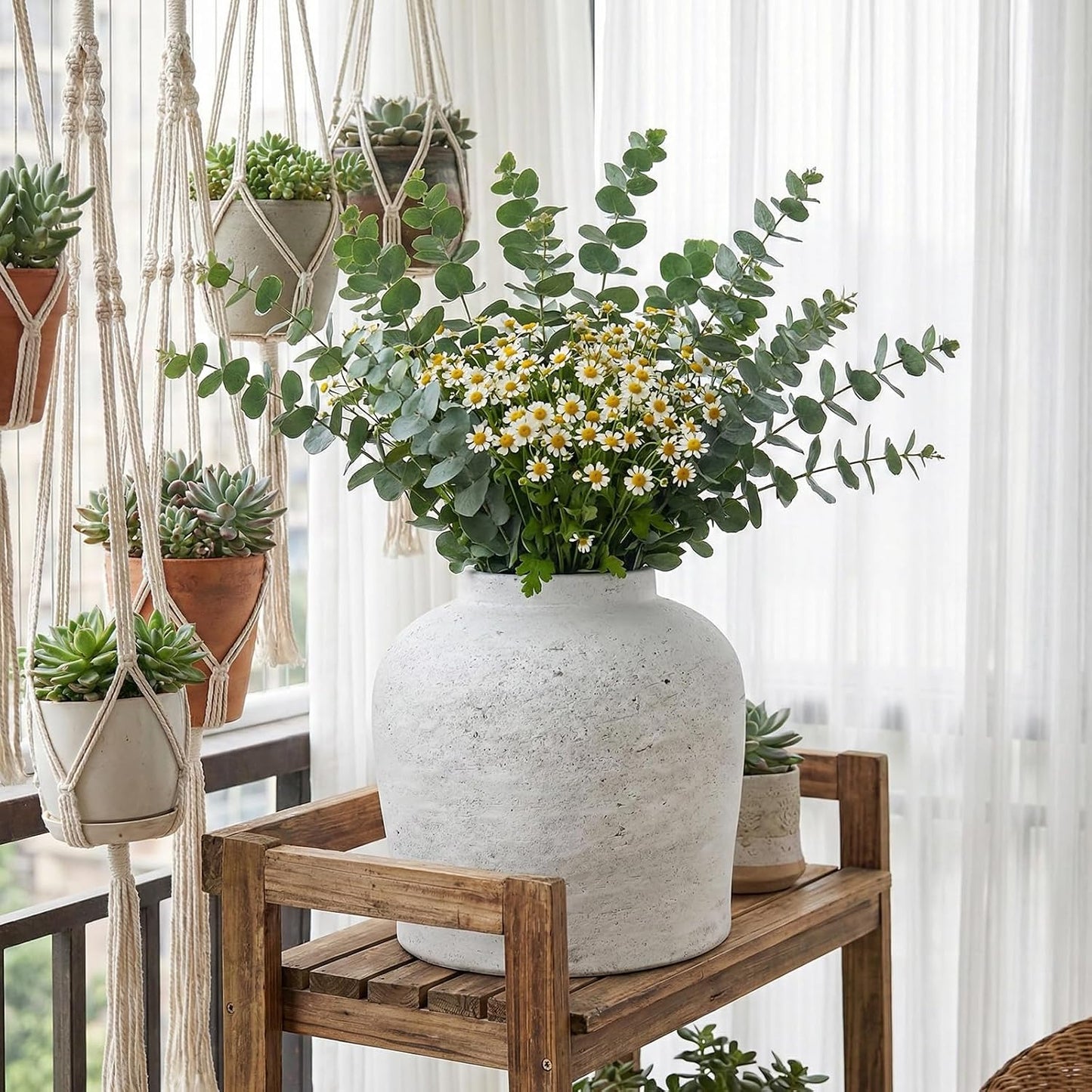 11.02" Round Ceramic Vase / 11 In-rustic-pearl / White