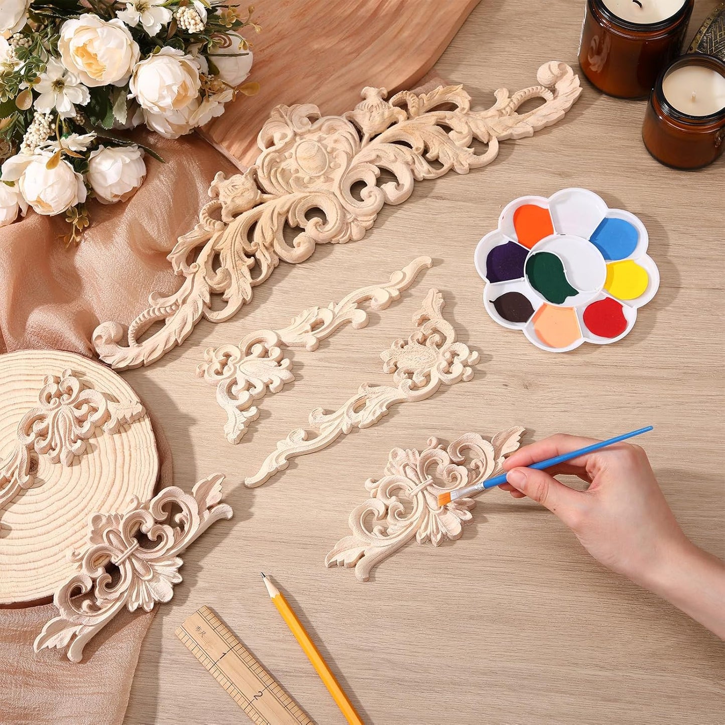 Wood Appliques and Onlays for Furniture Carved Onlays DIY / Delicate Style / Large Size / Set of 8