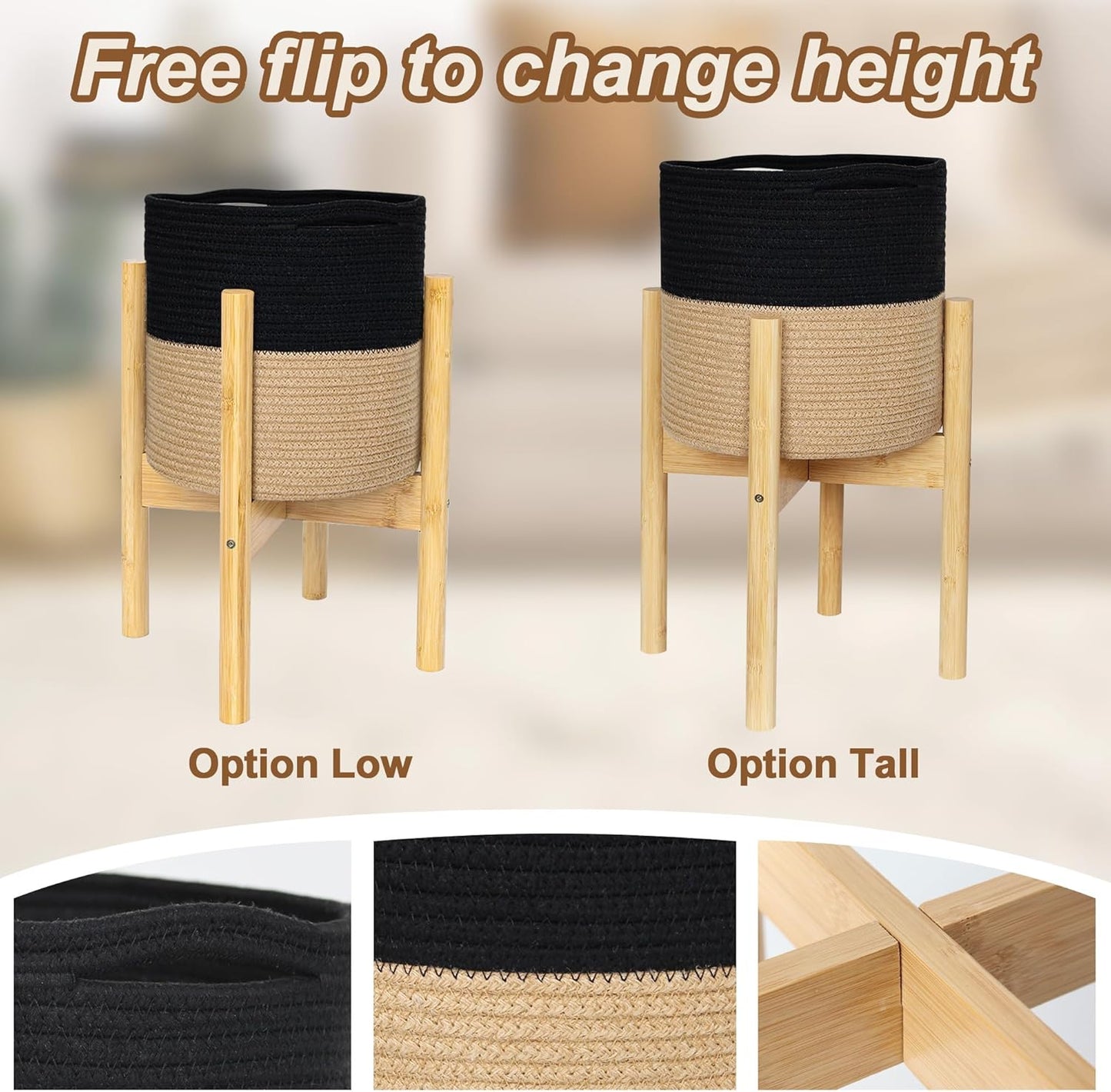 Bamboo Wood Stand / Black and Jute