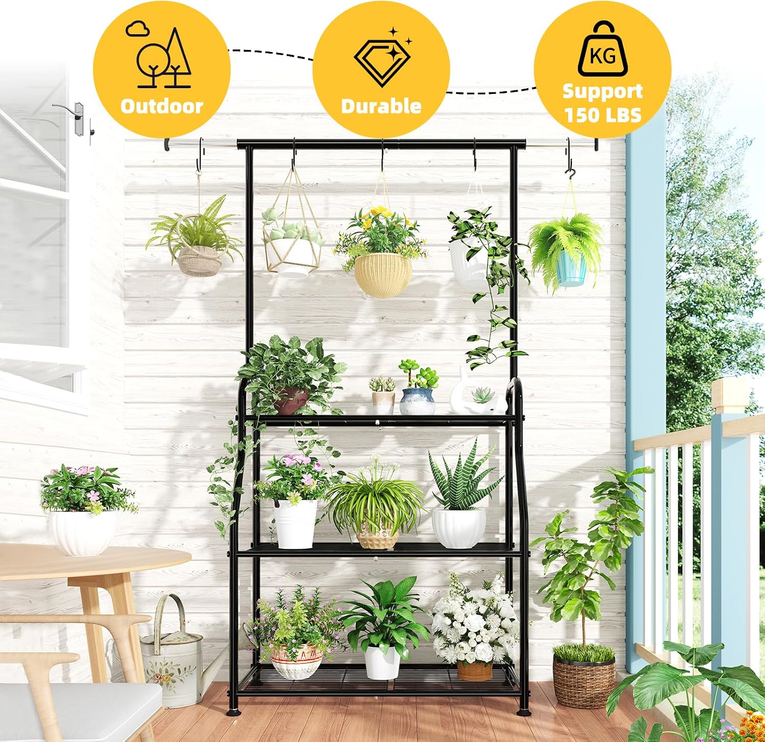 Simple Trending Plant Stand Indoor Outdoor, Heavy Duty Metal 3 Tiered Hanging Plant Shelf for Multiple Flower Planter