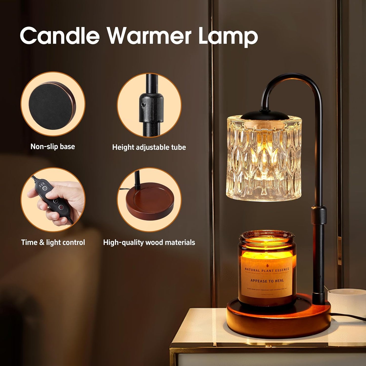 Dimmable Candle Warmer Lamp with Timer, Height Adjustable Electric Candle Wax Warmer, Christmas Birthday Gifts for
