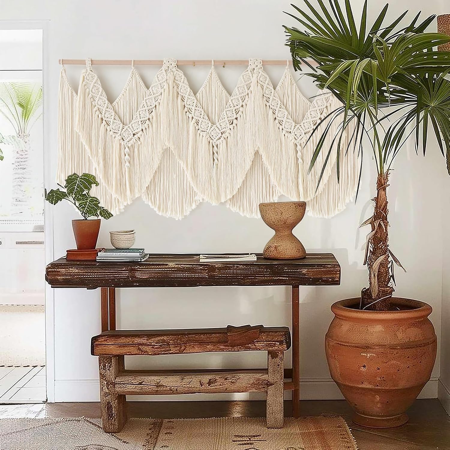 Macrame Wall Hanging Wedding Hanger Macrame Wall Decor Dorm Craftsmanship Handmade Tassel / Beige1