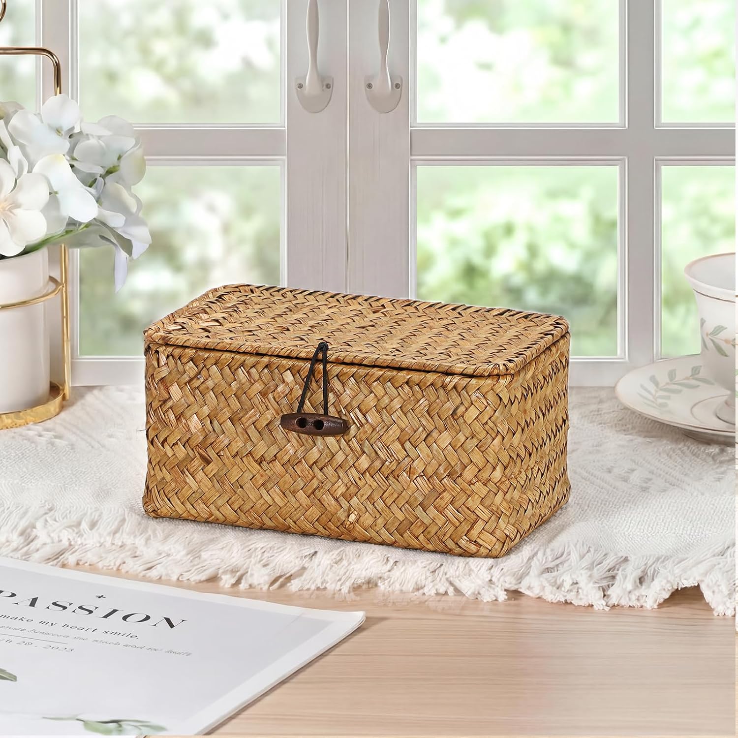 Small Wicker Basket / 7.0"L x 4.3"W x 3.3"H / Caramel Color / Natural