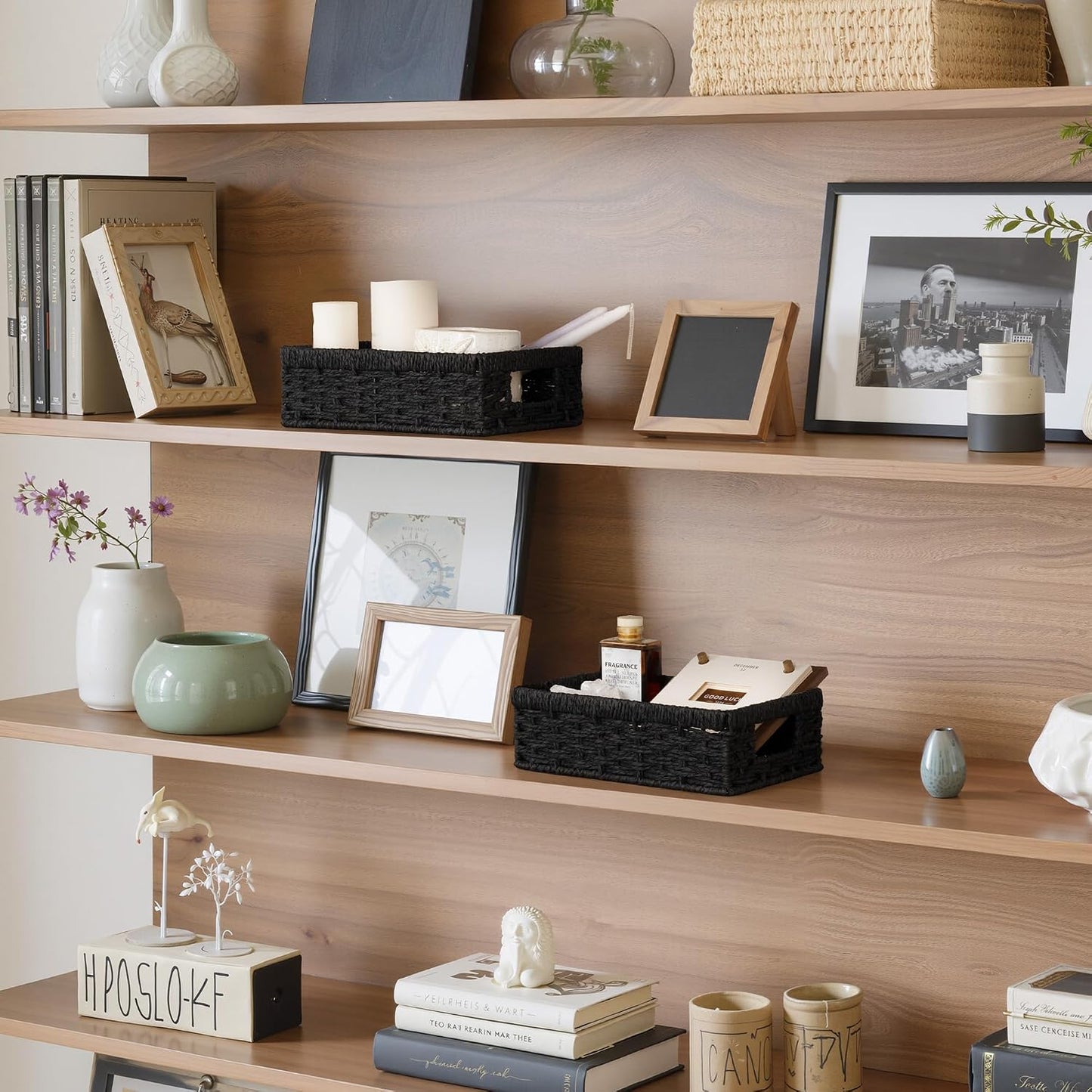 Small Wicker Basket for Organizing / Black / 2 x 11