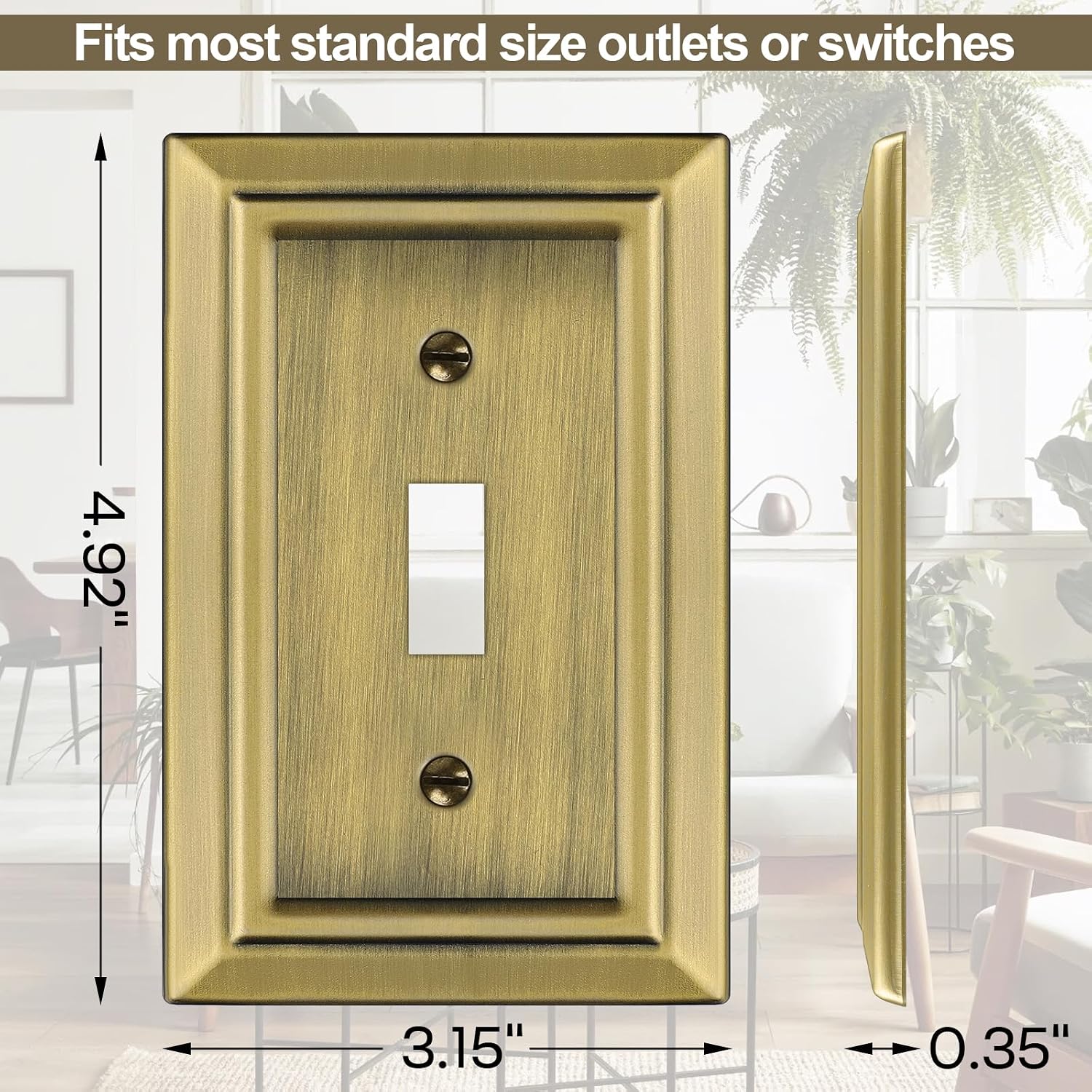 Metal Wall Plate for Light Switch, Applicable to Single Toggle, 6 Pack | Decorative Antique Brass Light Switch Cover