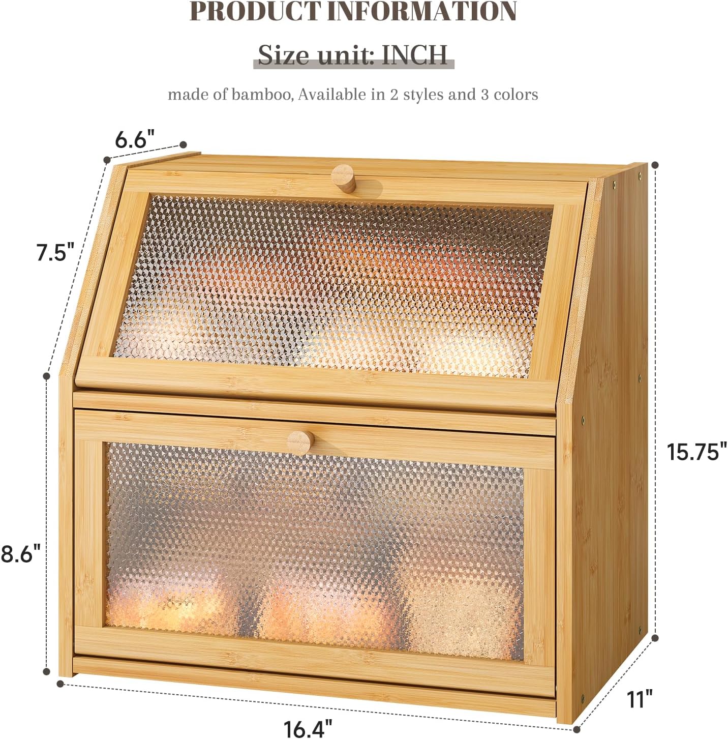 STDDRE Bread Box for Kitchen Countertop Bin Double Layer Bread Box Storage Container Extra Large Capacity with Diamond