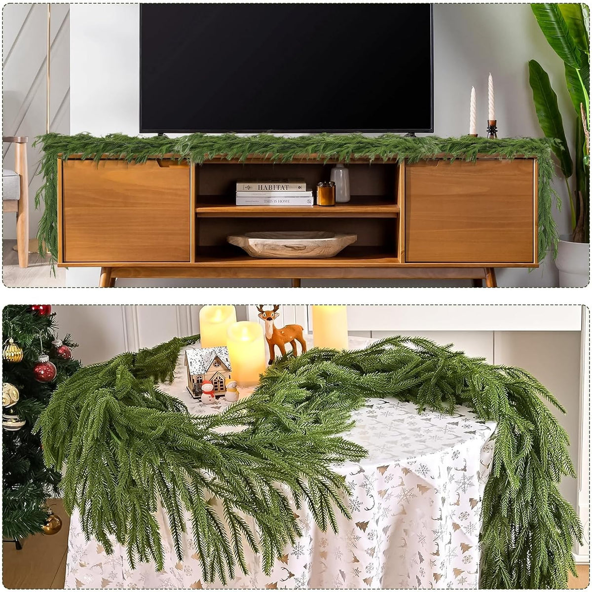 2Pcs 9FT Artificial Norfolk Pine Garland, Real Touch Christmas Garlands | Realistic Faux Greenery Soft Textured Winter