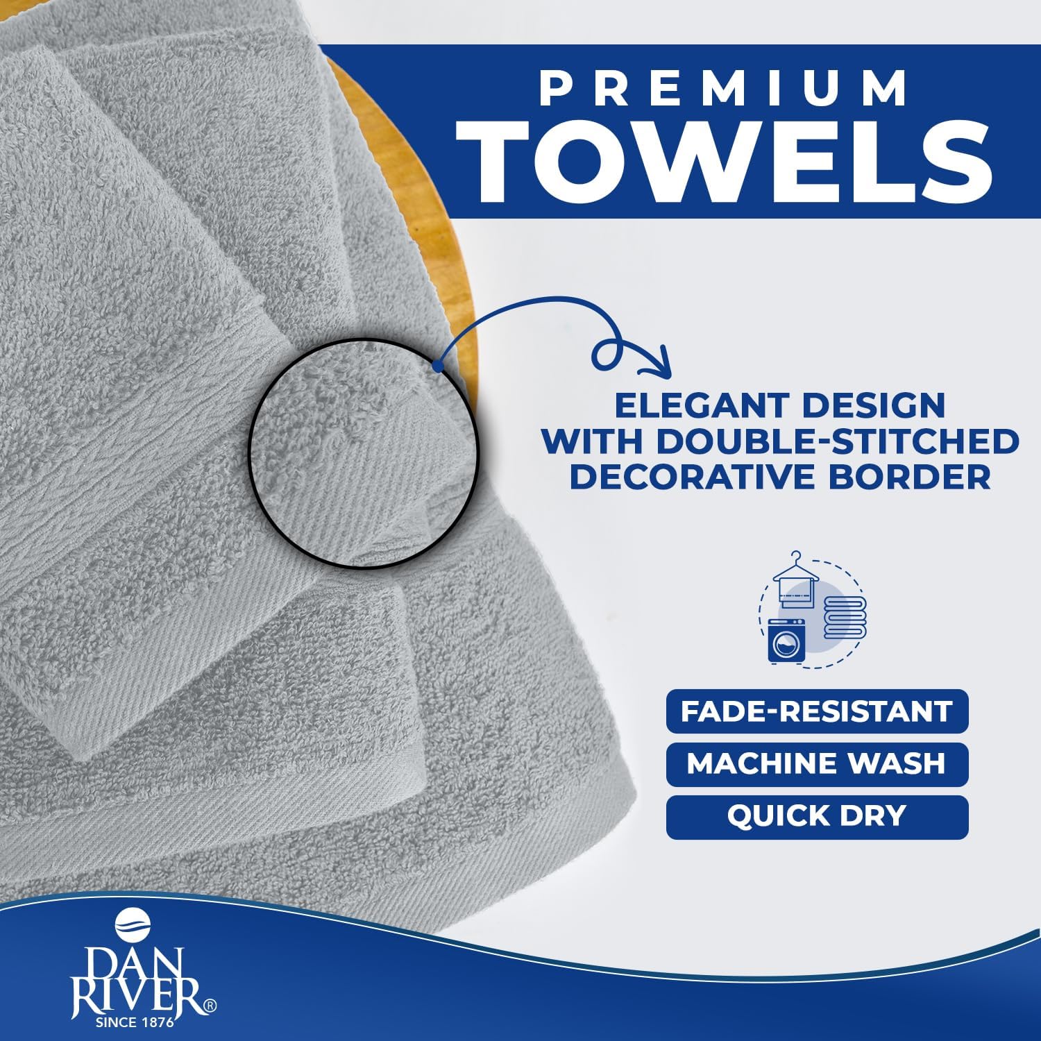 DAN RIVER 8 Piece Luxury Bath Towels for Bathroom, Towel Set, Silver | 2 Bath towels, 2 Hand towels, and 4 Wash Cloths