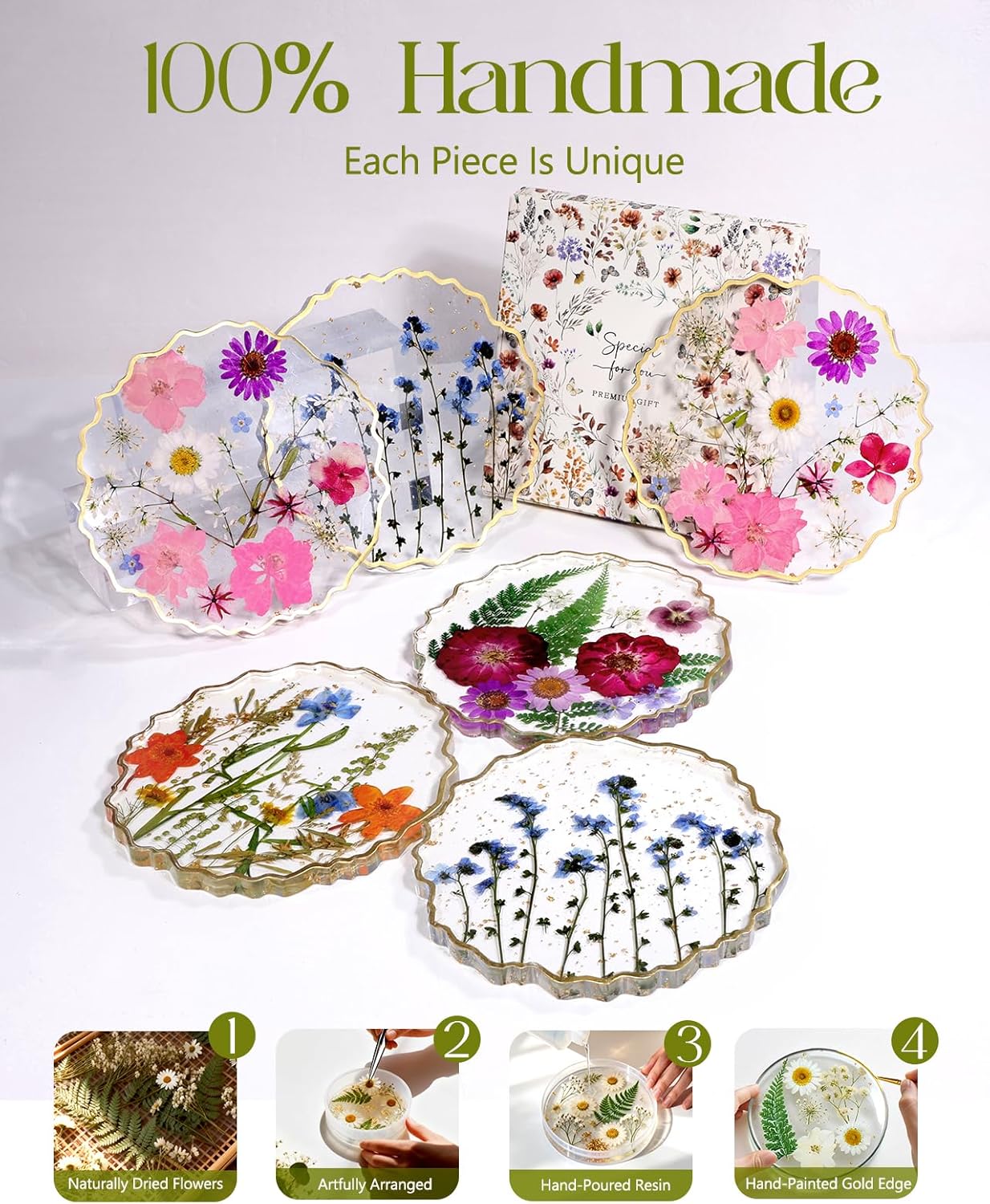Resin Drink Coaster for Desk Coffee Table-Pink White Dried Flowers Cup Coaster / Pink-white / Medium