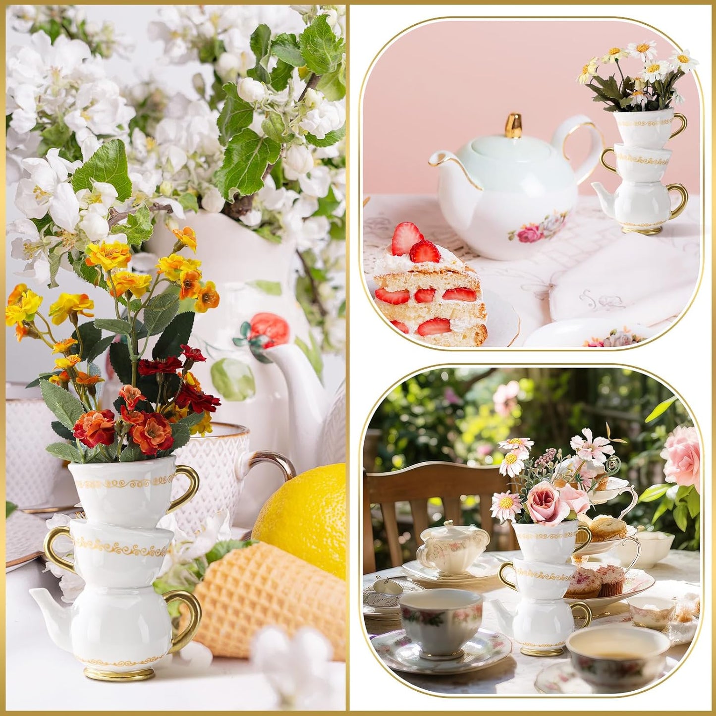 Mini Teacup Bud Vase " Wonderland Tea Party Decorations Antique / 5 Inch / Classic / Set of 2