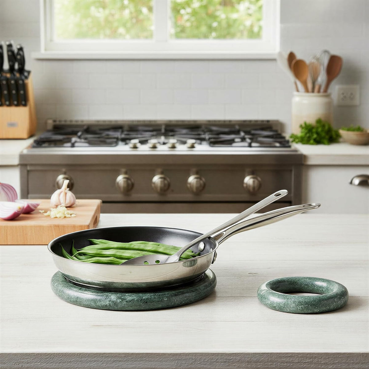 Creative Co-Op Green Marble Trivets, Set of 2
