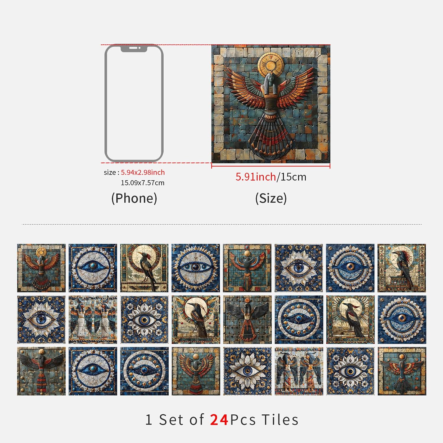 Wall Decals / Sticker Tiles / Blue/green/white / 6 x 6 / Set of 24